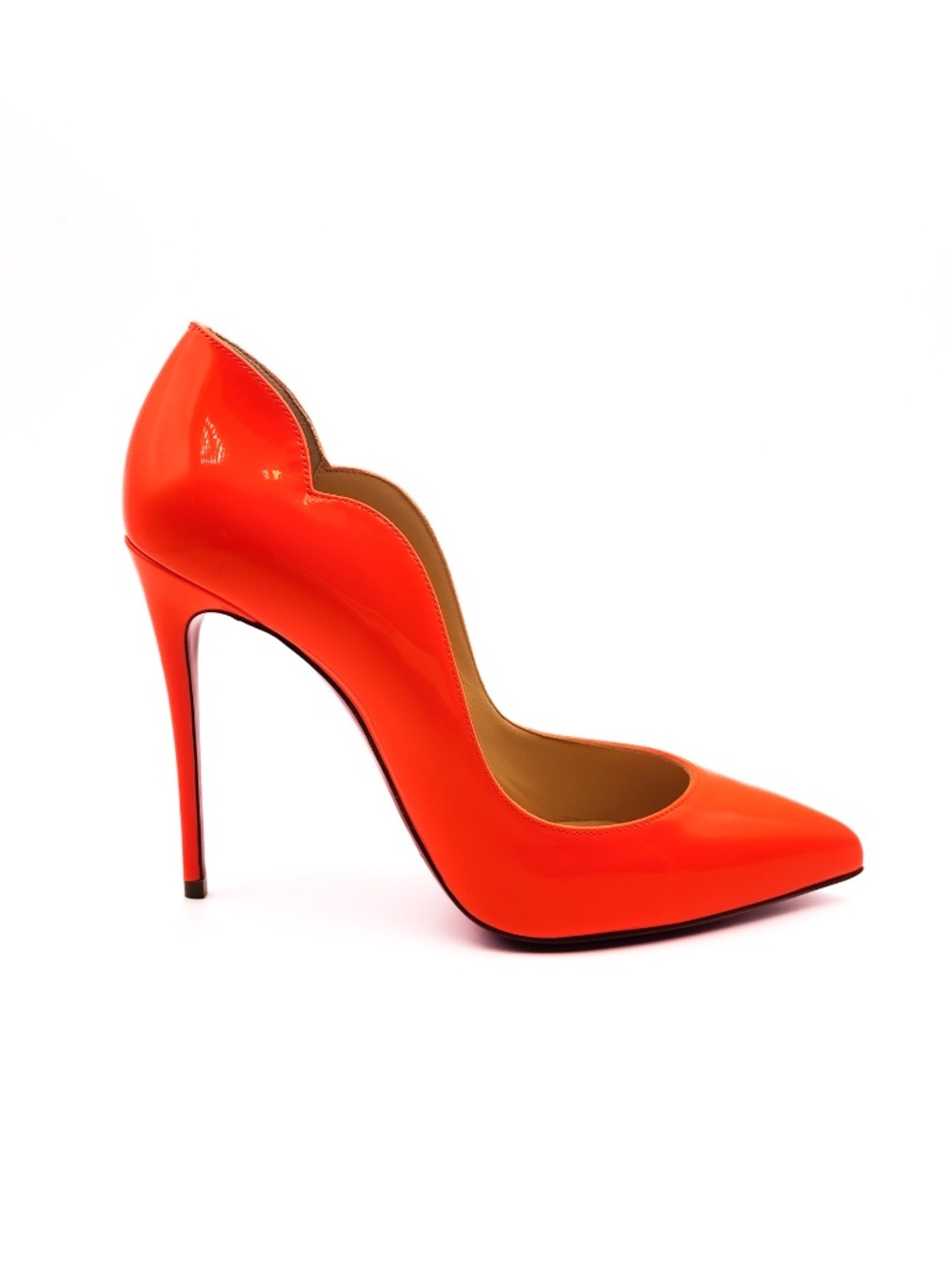 Christian Louboutin Hot Chick 100 Neon Orange Patent Leather Pumps Heels EU 37.5